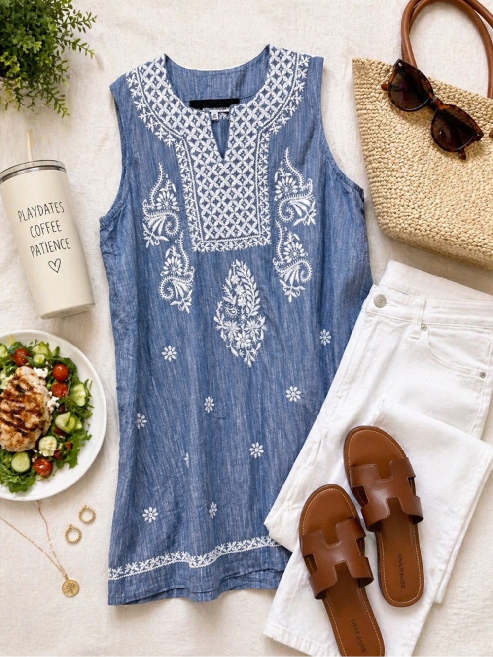 NorthStyle Blue Embroidered Cotton Sleeveless Tunic Dress Size 18 Boho - Picture 11 of 11